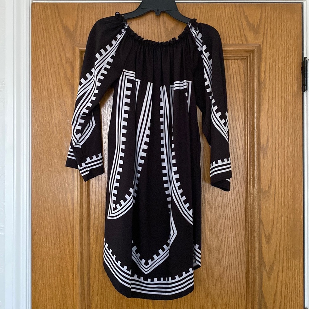 Black and white off the shoulder dress